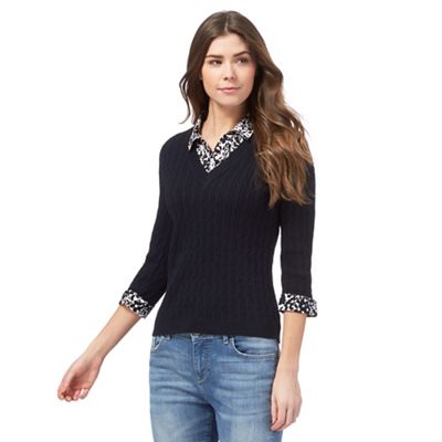 Navy cable knit 2-in-1 top